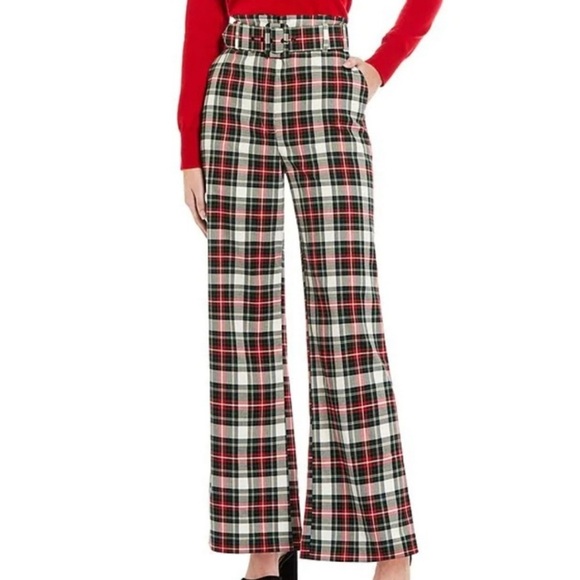 Alex Marie Rebecca Festive Plaid Belted Wide Leg Trouser Pants Sz 10 - Picture 1 of 8